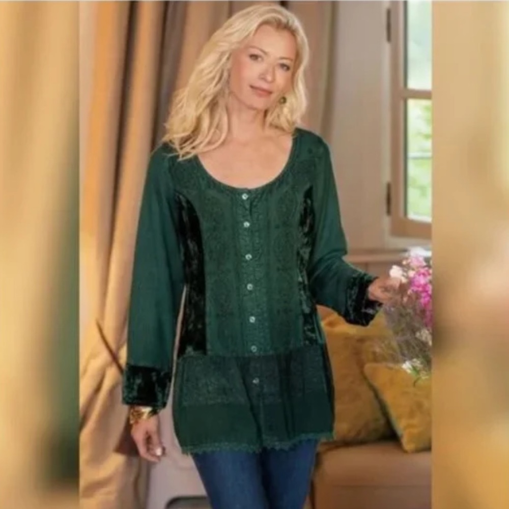 Soft Surroundings Vivian Green Velvet Tunic